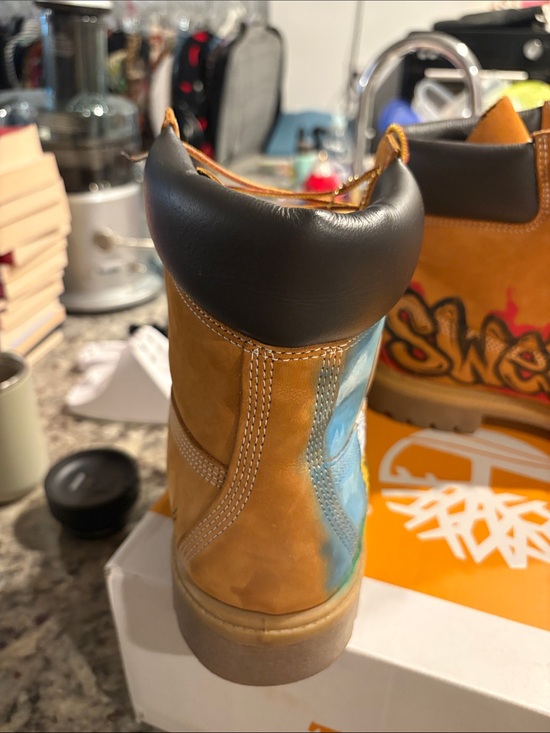 BBDR CUSTOM Timberland Tan Nubuck Lace-Up Boots with Painted Accents main image 8